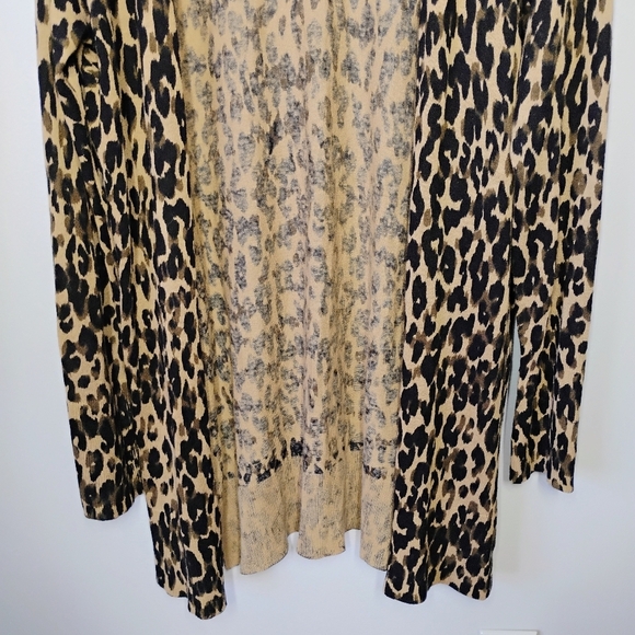 Halogen Linen Blend Leopard Print Long Line Open Front Cardigan Plus Size 1X - Picture 2 of 11